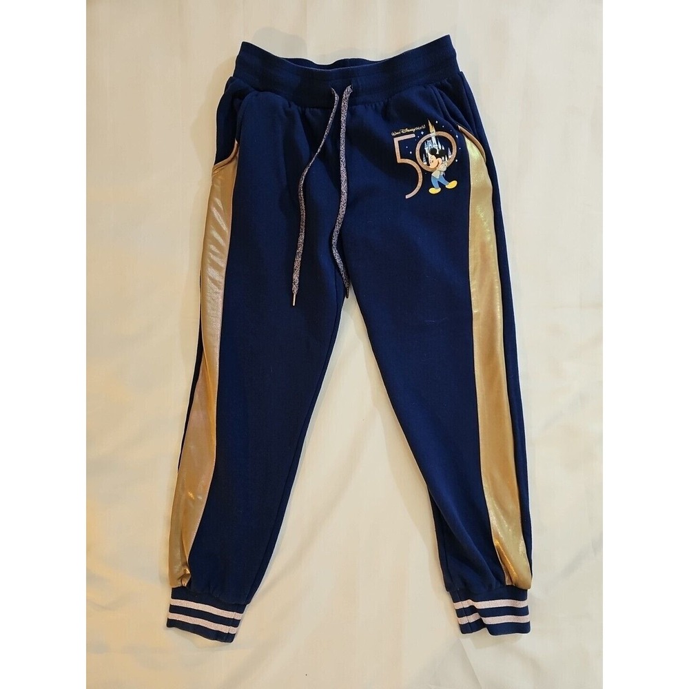 Walt Disney 50th Mickey Mouse‎ Blue Iridescent Gold Jogger Sweatpants Women's S